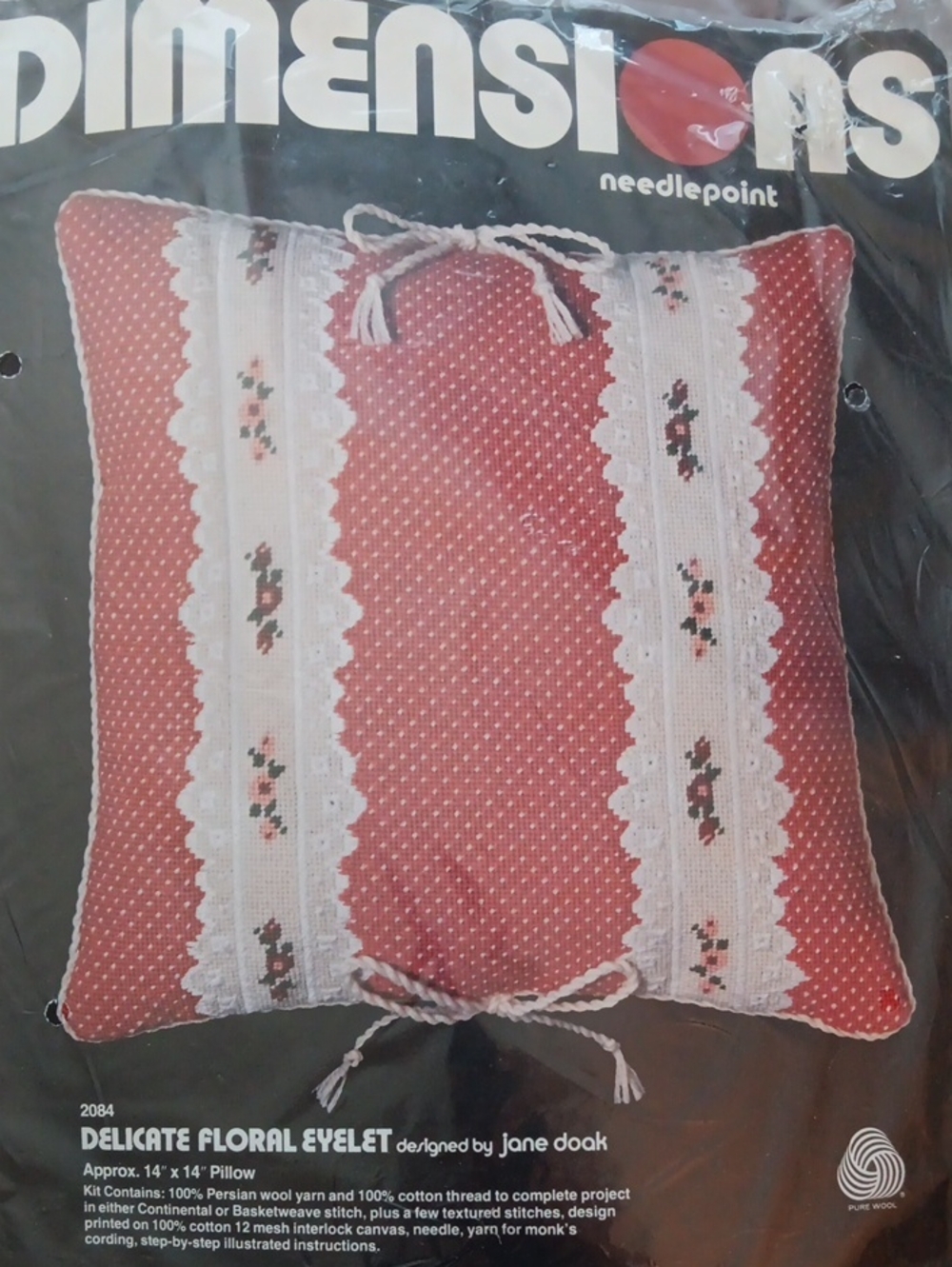 Dimensions Needlepoint Delicate Floral Eyelet Pillow 14x14"